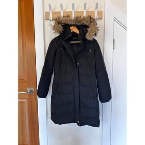 Lands' End Women's XS Down Long Puffer Faux Fur Hood Belt